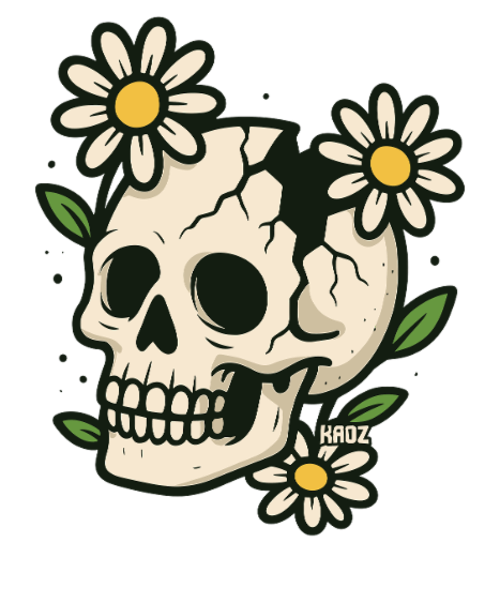 Teschio con corona di fiori