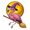 Flamingo Witch Riding Broom