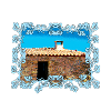 Azure frame around Mediterranean stone house