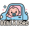 Baby on pastel board in car