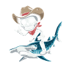 Skeleton cowboy riding hammerhead shark