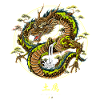 Asiatischer Erddrache mit Wasserfall