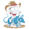 Skeleton cowboy riding blue armadillo