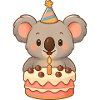 Little koala with birthday cake