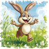 Cheerful bunny in spring meadow