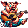Funny Pig With Guitar Rock Country Music