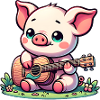 Cute Pig With Guitar Music Friend