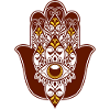 Hamsa Auge Gelb Braun Blumenmuster
