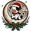 Cow Santa on Moon with Holly