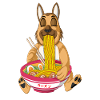 German Shepherd Eating Ramen