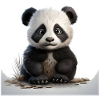 Cuddly panda baby on pebble path