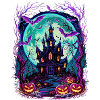 Moonlit Haunted Castle with Bats