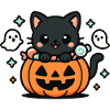 Kawaii kitten in Halloween pumpkin