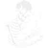 Skeleton stroking black cat