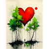 Herz im Wald Wasserfarben
