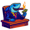 Büroshark mit Geld, Flamme und Zigarre