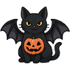 Halloween Bat Cat with Pumpkin