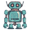 Retro Teal Robot Drawing