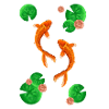 Koifisch dance over water lilies