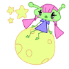 Alien on moon with stars