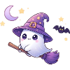 Kawaii Fantasma Bruja en Escoba – Camiseta de Halloween
