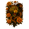 Hissing leopard & snake in retro design