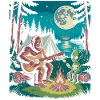 Bigfoot at the campfire with alien