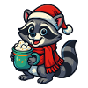 Christmas raccoon with cocoa