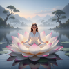 Woman meditating on open lotus flower
