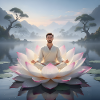 Man meditating on open lotus flower