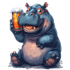 Nilpferd mit Bierglas Cartoon-Print