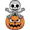 Squelette d’Halloween sur citrouille