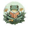 Frosch liest Buch im Blumenmeer