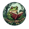 Frosch im Wald liest Buch
