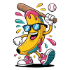 Cartoon Banana Playing Baseball