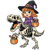Witch Rides Skeleton T-Rex Halloween Dinosaur