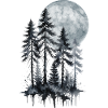 Mondschein Wald Aquarell Silhouette
