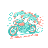 Turquoise cod on a motorcycle