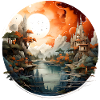 Orange Moon Landscape Fortresses