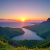 Sunset over the lake valley