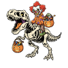 Clown Riding Skeleton T-Rex Halloween Dinosaur