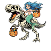 Mermaid Riding Skeleton T-Rex Halloween Dinosa
