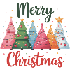Bunte Weihnachtsbäume mit frohen Weihnachten