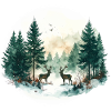 Waldtiere im Wald – Weihnachtsaquarell