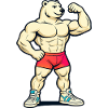 Muskelbär im roten Short