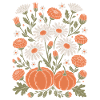 Autumnal Flowers And Pumpkins Illustration