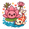Koi and Lotus Kawaii Print