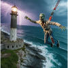 Zombie on rope above the lighthouse