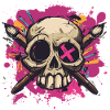 Skull and crossed brushes
