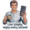 Vivre simplement café selfie illustration